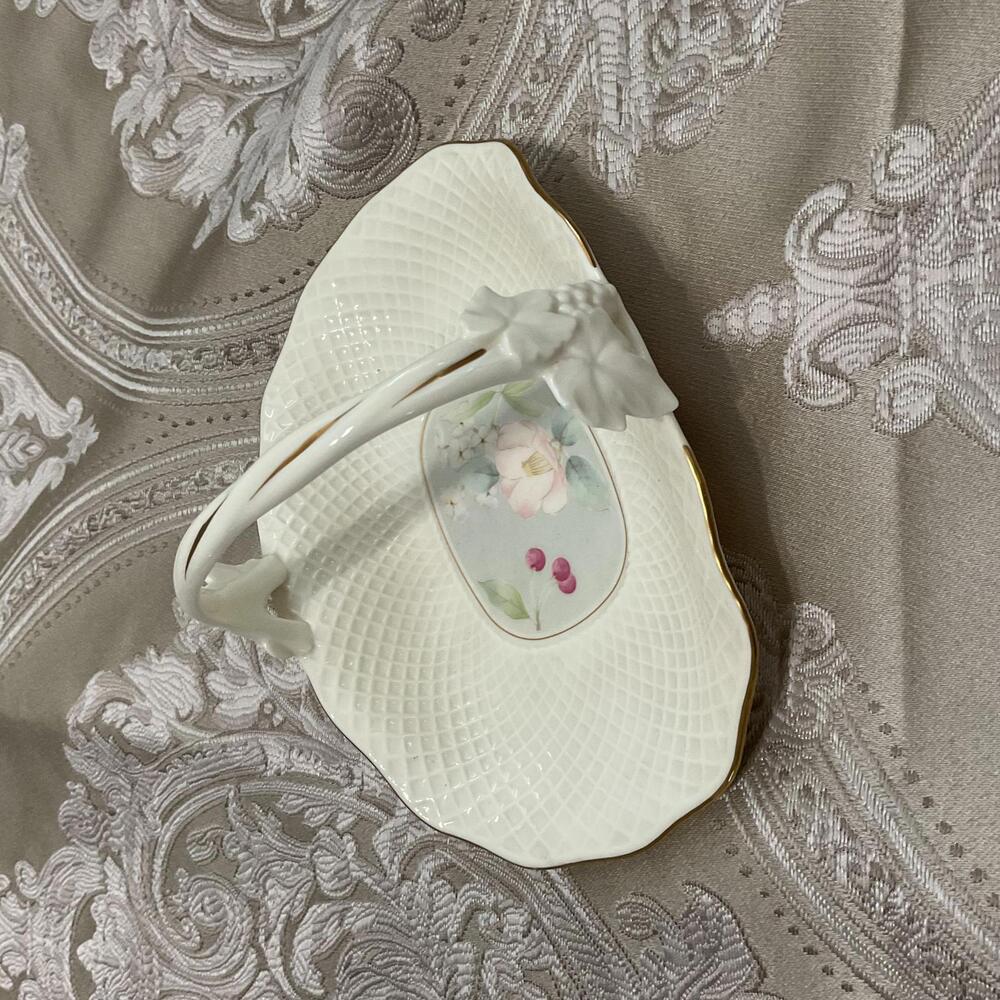 Vintage Mikasa Cherry Blossom Ivory Bone China Basket - Botanica Gray B2019